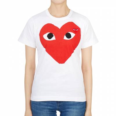 꼼데가르송(COMME DES GARCONS) 더블하트 레드와펜 라운드넥여자 반팔티셔츠 AZ T025 051 1