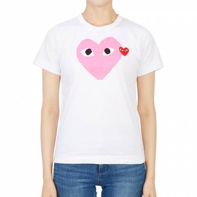 꼼데가르송(COMME DES GARCONS) 더블하트 레드와펜 라운드넥여자 반팔티셔츠 AZ T105 051 4