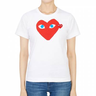 꼼데가르송(COMME DES GARCONS) 더블하트 레드와펜 라운드넥여자 반팔티셔츠 AZ T085 051 1