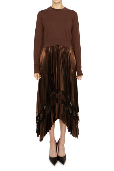 올세인츠(All Saints) 나디아 포일 여성 민소매 롱 플리츠 원피스 (니트 세트) WD138Z PALE CACAO BLACK