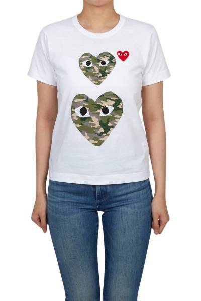 꼼데가르송(COMME DES GARCONS) 카모플라주 더블하트 여성 반팔티셔츠 AZ T245 051 1