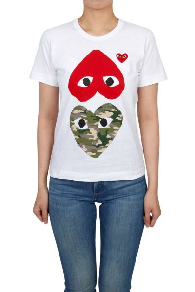 꼼데가르송(COMME DES GARCONS) 업사이드 다운 카모플라주하트 여성 반팔티셔츠 AZ T247 051 1