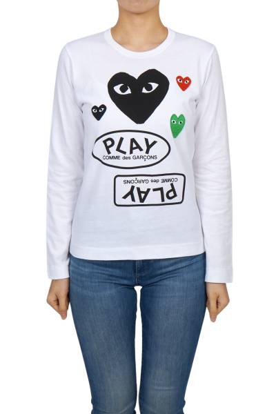 꼼데가르송(COMME DES GARCONS) 플레이 멀티로고 여성 긴팔티셔츠 AZ T285 051 1